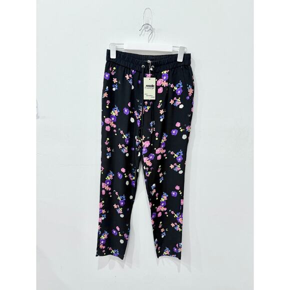 Juicy Couture Floral Print Mid Rise Slim Silk Jogger Pants Black Multi Womens XS - Picture 2 of 5